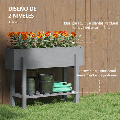 Wooden Raised Garden Bed with Shelf Elevated Planter for Growing Flowers Vegetables in Garden Terrace 100x30x70.5 cm Gray
