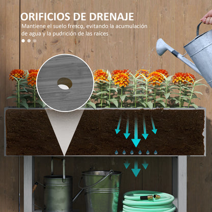 Wooden Raised Garden Bed with Shelf Elevated Planter for Growing Flowers Vegetables in Garden Terrace 100x30x70.5 cm Gray