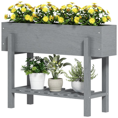 Wooden Raised Garden Bed with Shelf Elevated Planter for Growing Flowers Vegetables in Garden Terrace 100x30x70.5 cm Gray