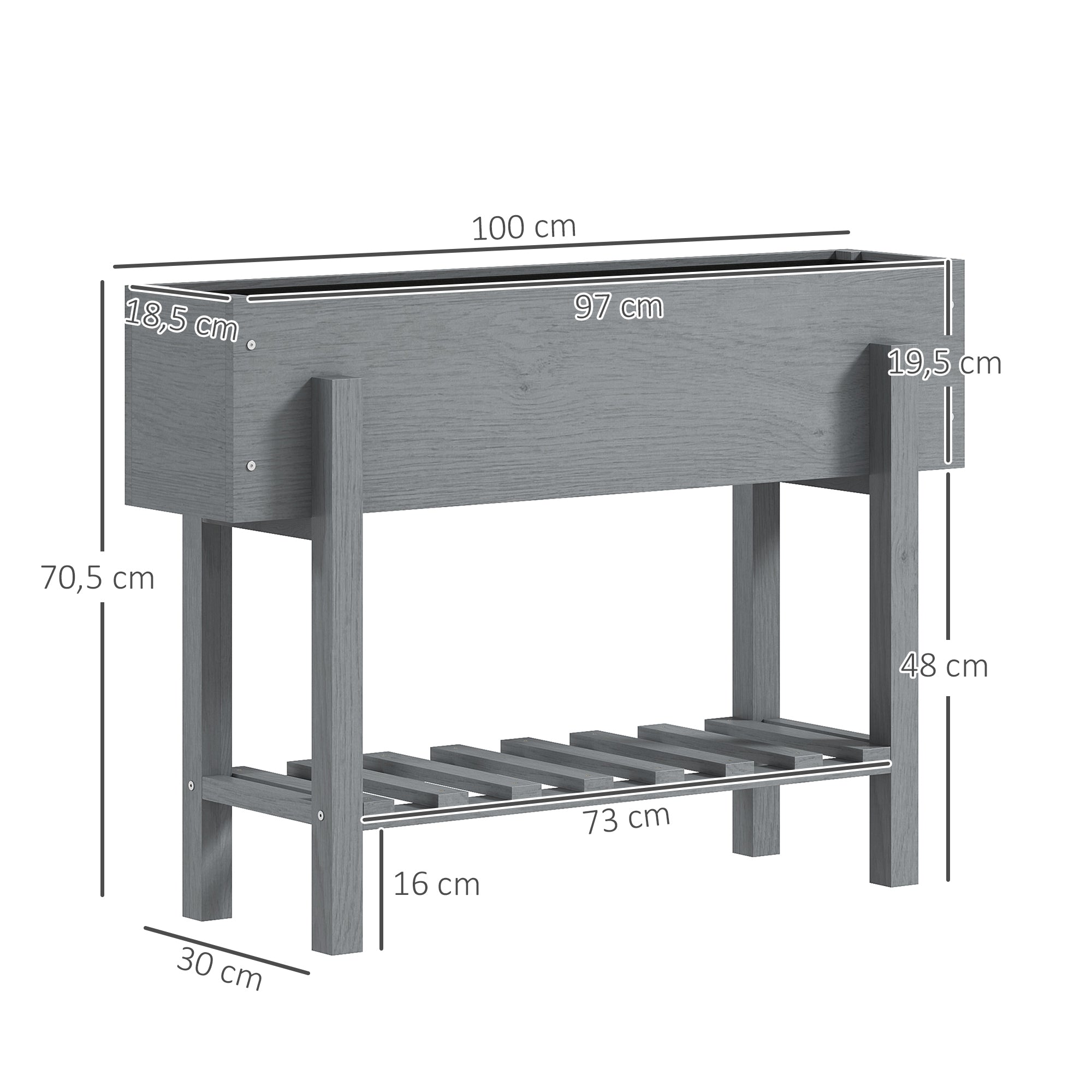 Wooden Raised Garden Bed with Shelf Elevated Planter for Growing Flowers Vegetables in Garden Terrace 100x30x70.5 cm Gray