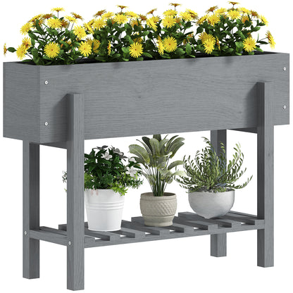 Wooden Raised Garden Bed with Shelf Elevated Planter for Growing Flowers Vegetables in Garden Terrace 100x30x70.5 cm Gray