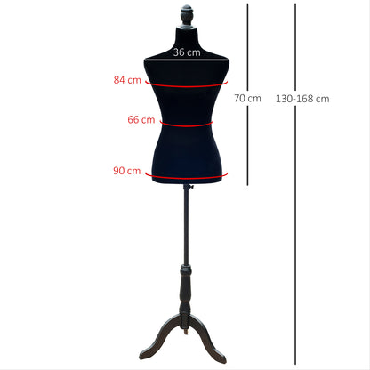 Female Sewing Mannequin Adjustable to 130-168 cm with Wood Tripod for Fashion Photography Clothing Exhibition Black