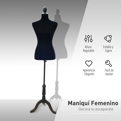 Female Sewing Mannequin Adjustable to 130-168 cm with Wood Tripod for Fashion Photography Clothing Exhibition Black