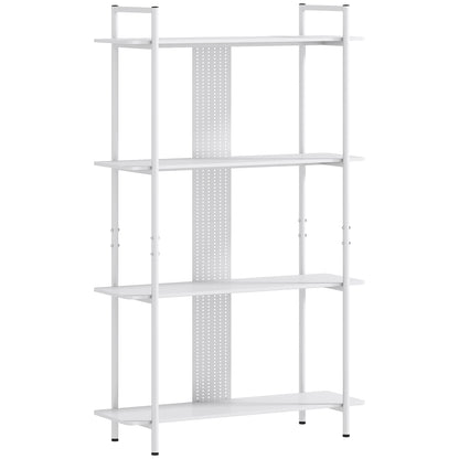 4-Tier Shelving Bookcase with Perforated Panel and Metal Frame Narrow Shelf for Living Room Study Bedroom Office White