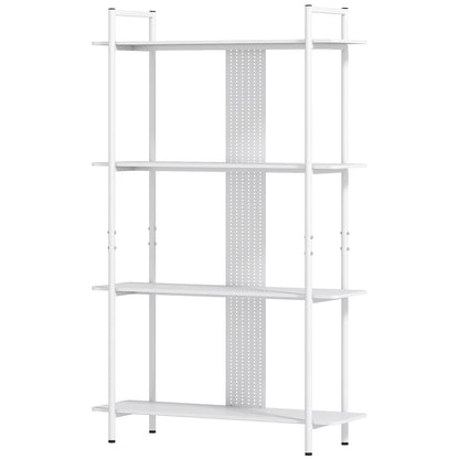 4-Tier Shelving Bookcase with Perforated Panel and Metal Frame Narrow Shelf for Living Room Study Bedroom Office White