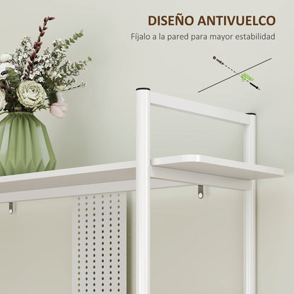 4-Tier Shelving Bookcase with Perforated Panel and Metal Frame Narrow Shelf for Living Room Study Bedroom Office White