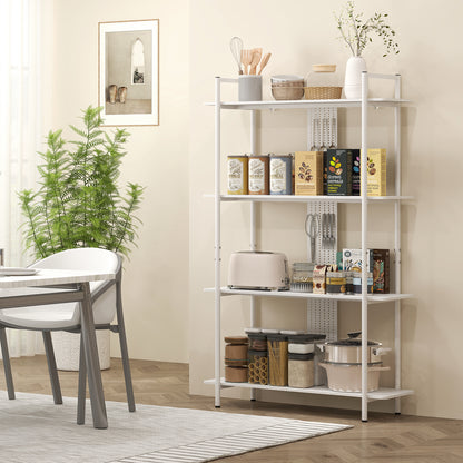 4-Tier Shelving Bookcase with Perforated Panel and Metal Frame Narrow Shelf for Living Room Study Bedroom Office White