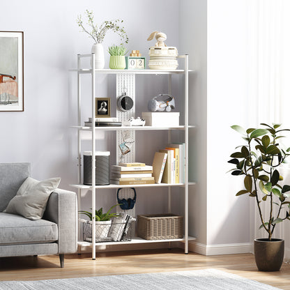 4-Tier Shelving Bookcase with Perforated Panel and Metal Frame Narrow Shelf for Living Room Study Bedroom Office White