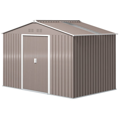 Tool Shed 4.9 m², Garden Shed with Pent Roof, Sliding Door, Foundation, 277 x 195 x 192 cm, Tool Shed made of Galvanized Steel, Weatherproof, for Garden, Light Gray