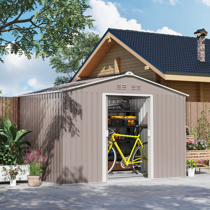 Tool Shed 4.9 m², Garden Shed with Pent Roof, Sliding Door, Foundation, 277 x 195 x 192 cm, Tool Shed made of Galvanized Steel, Weatherproof, for Garden, Light Gray