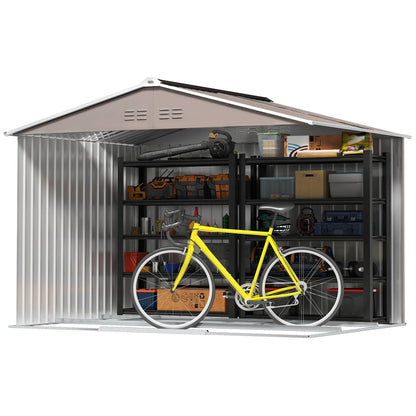 Tool Shed 4.9 m², Garden Shed with Pent Roof, Sliding Door, Foundation, 277 x 195 x 192 cm, Tool Shed made of Galvanized Steel, Weatherproof, for Garden, Light Gray
