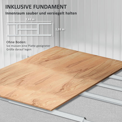 Tool Shed 4.9 m², Garden Shed with Pent Roof, Sliding Door, Foundation, 277 x 195 x 192 cm, Tool Shed made of Galvanized Steel, Weatherproof, for Garden, Light Gray