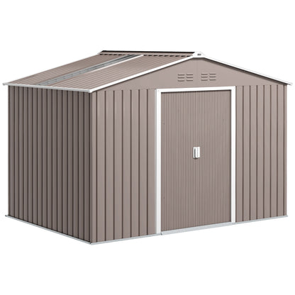 Tool Shed 4.9 m², Garden Shed with Pent Roof, Sliding Door, Foundation, 277 x 195 x 192 cm, Tool Shed made of Galvanized Steel, Weatherproof, for Garden, Light Gray
