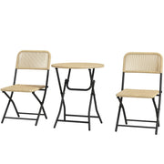 Rattan Garden Furniture Set 3-Piece, Balcony Furniture Set including Coffee Table, 2 Chairs, Folding Bistro Set with UV Protection, Seating Group for Balcony, Terrace, Steel, Yellow