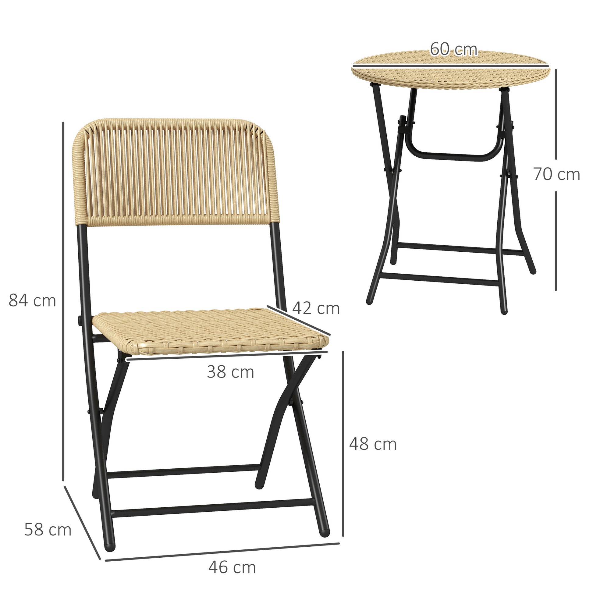 Rattan Garden Furniture Set 3-Piece, Balcony Furniture Set including Coffee Table, 2 Chairs, Folding Bistro Set with UV Protection, Seating Group for Balcony, Terrace, Steel, Yellow