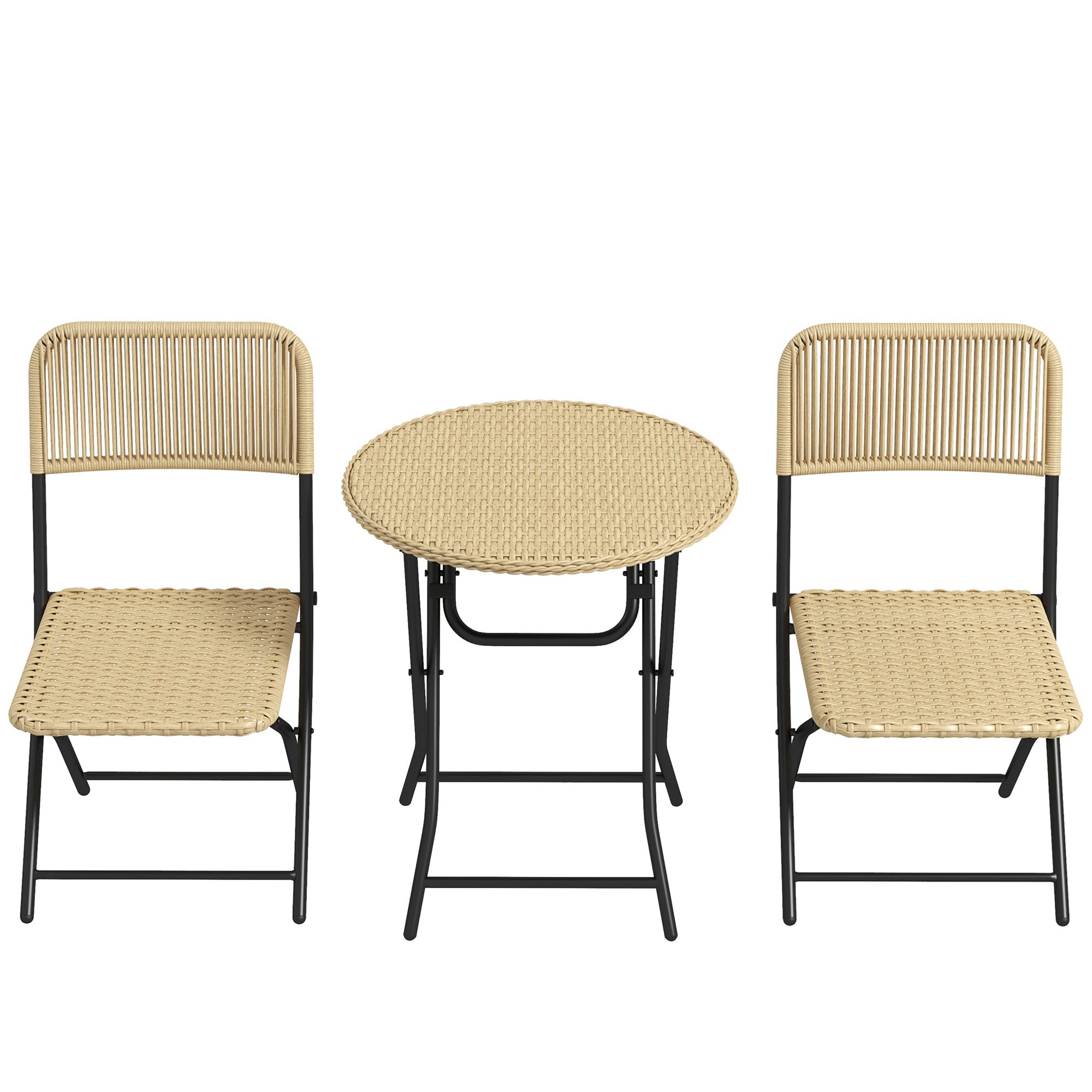 Rattan Garden Furniture Set 3-Piece, Balcony Furniture Set including Coffee Table, 2 Chairs, Folding Bistro Set with UV Protection, Seating Group for Balcony, Terrace, Steel, Yellow