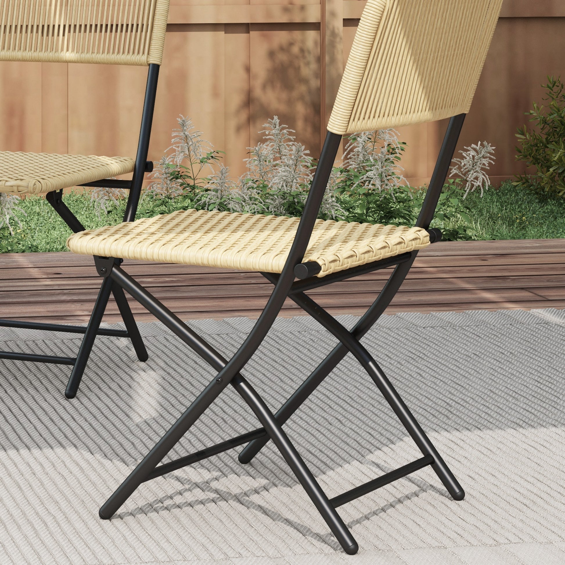 Rattan Garden Furniture Set 3-Piece, Balcony Furniture Set including Coffee Table, 2 Chairs, Folding Bistro Set with UV Protection, Seating Group for Balcony, Terrace, Steel, Yellow