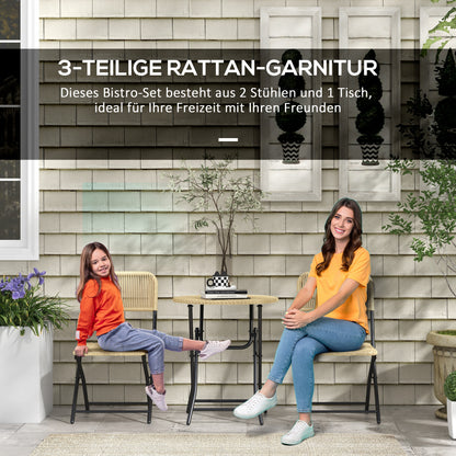 Rattan Garden Furniture Set 3-Piece, Balcony Furniture Set including Coffee Table, 2 Chairs, Folding Bistro Set with UV Protection, Seating Group for Balcony, Terrace, Steel, Yellow