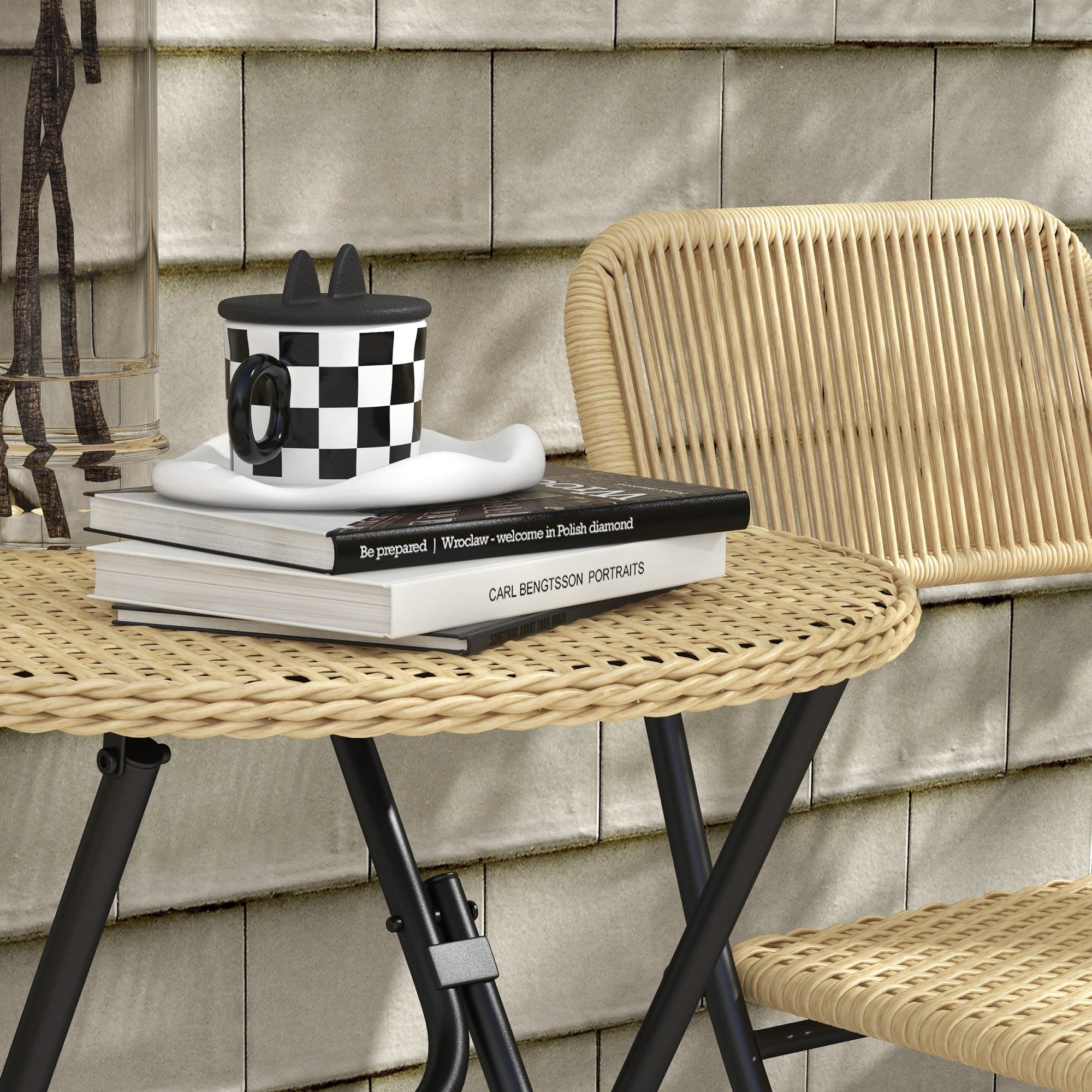 Rattan Garden Furniture Set 3-Piece, Balcony Furniture Set including Coffee Table, 2 Chairs, Folding Bistro Set with UV Protection, Seating Group for Balcony, Terrace, Steel, Yellow