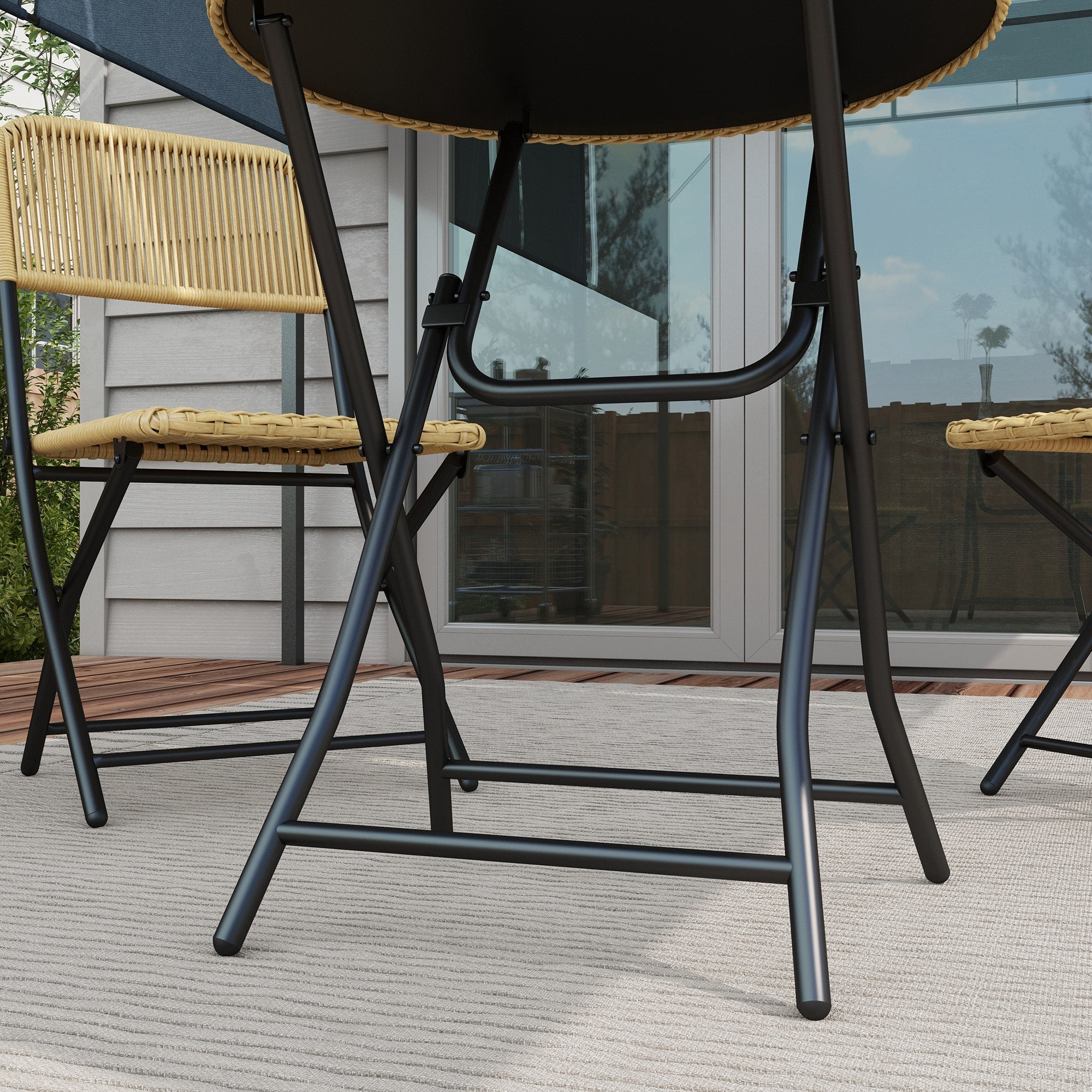 Rattan Garden Furniture Set 3-Piece, Balcony Furniture Set including Coffee Table, 2 Chairs, Folding Bistro Set with UV Protection, Seating Group for Balcony, Terrace, Steel, Yellow