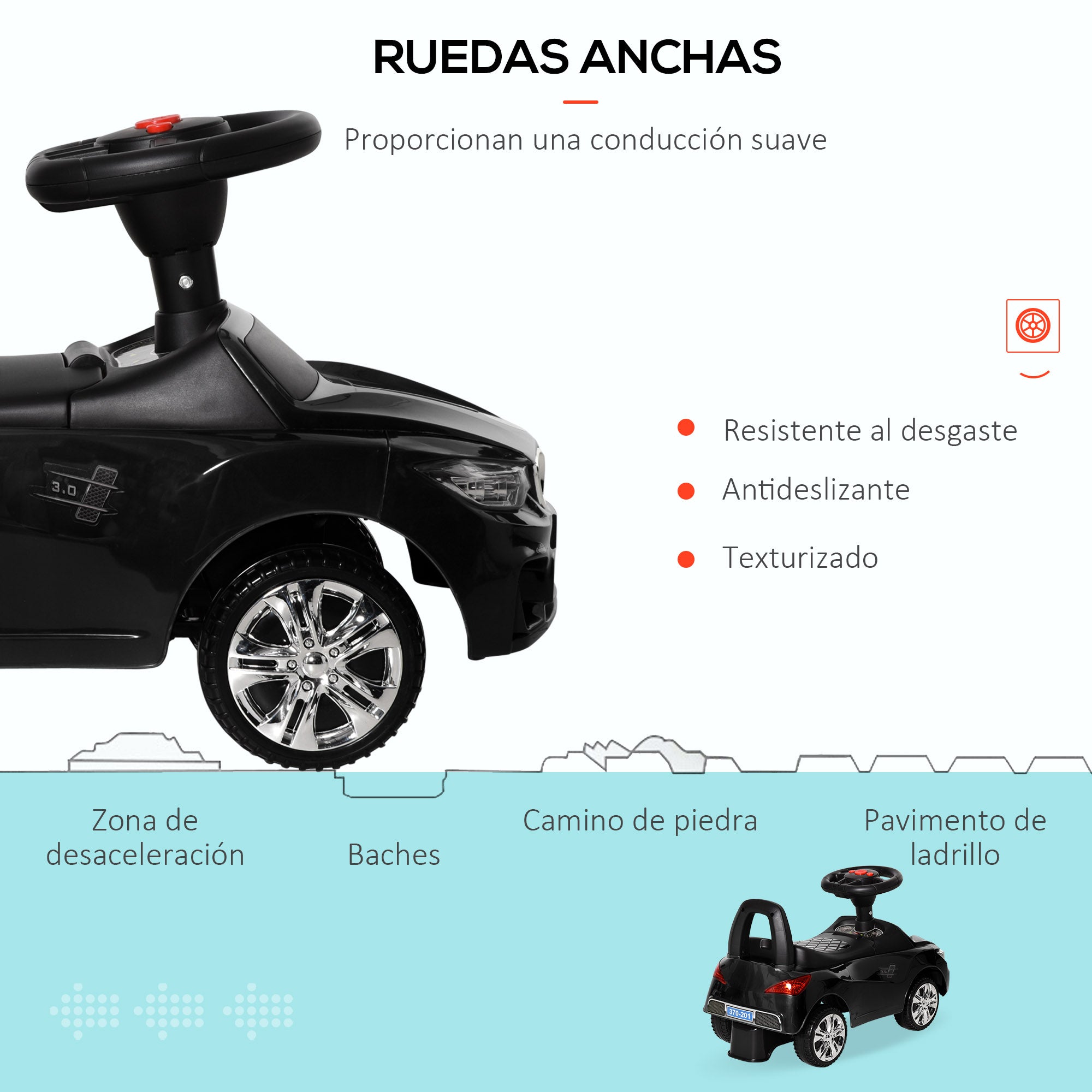 Ride-On Car for Kids 18-36 Months Walker with Headlights Music Horn Steering Wheel Storage Space and Push Handle 63.5x28x36 cm Black