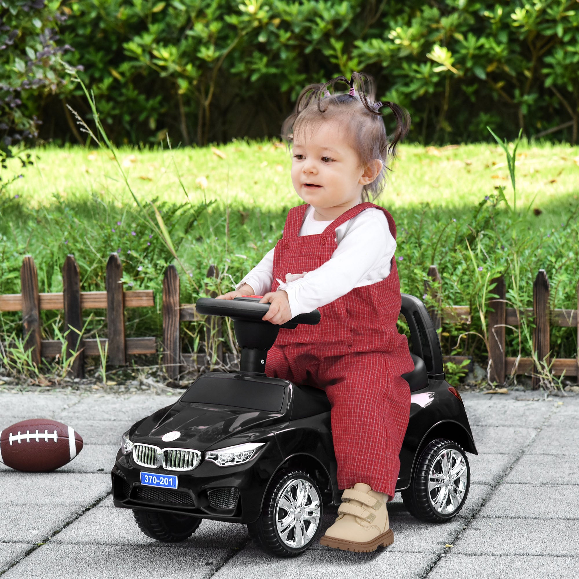 Ride-On Car for Kids 18-36 Months Walker with Headlights Music Horn Steering Wheel Storage Space and Push Handle 63.5x28x36 cm Black
