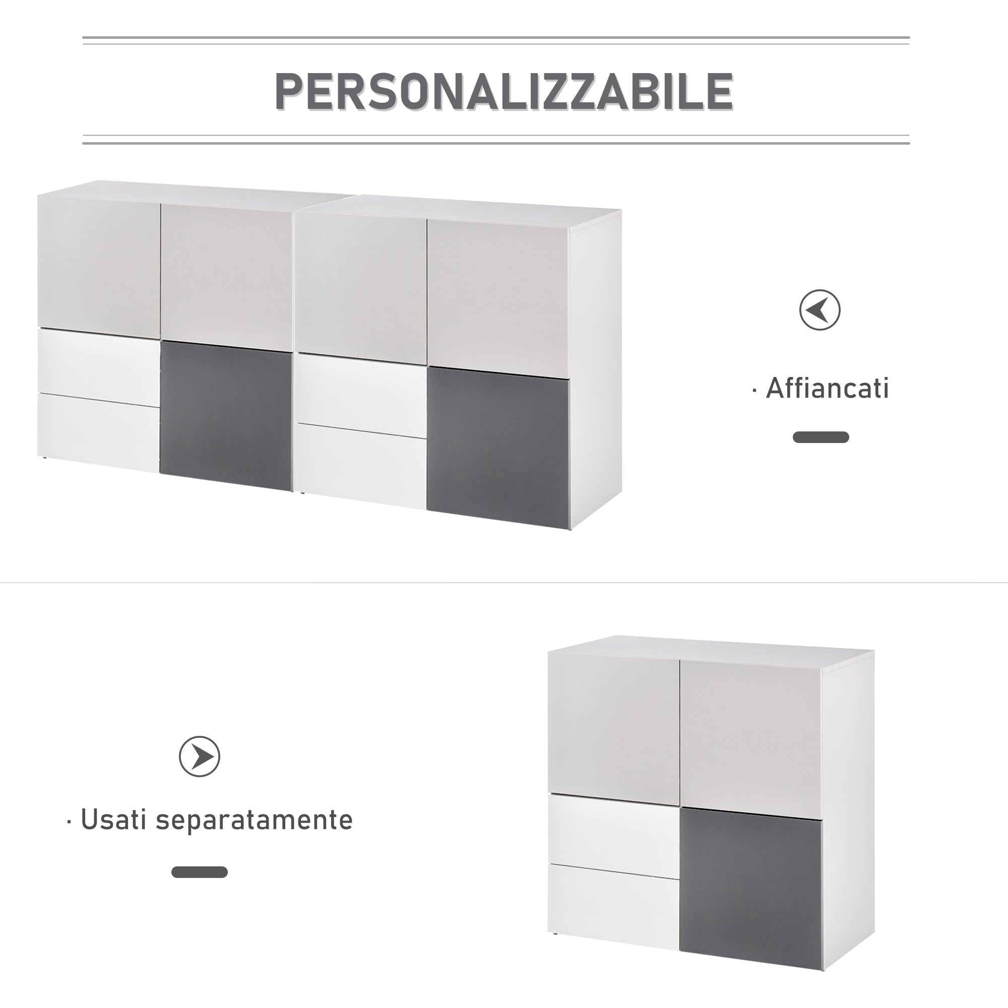 Multipurpose Cabinet with Drawers and Doors in Wood, Furniture for Living Room, Bedroom, Office