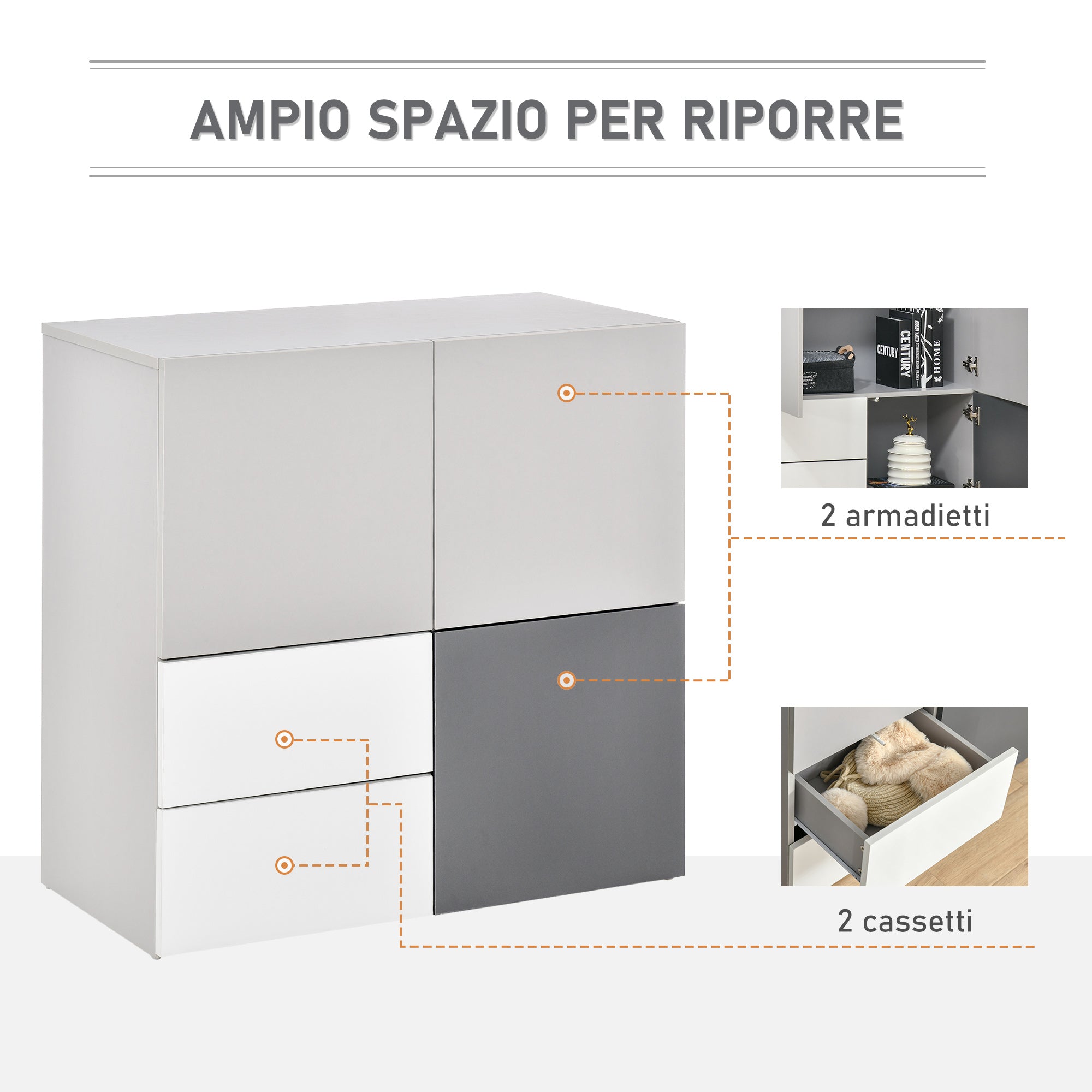Multipurpose Cabinet with Drawers and Doors in Wood, Furniture for Living Room, Bedroom, Office