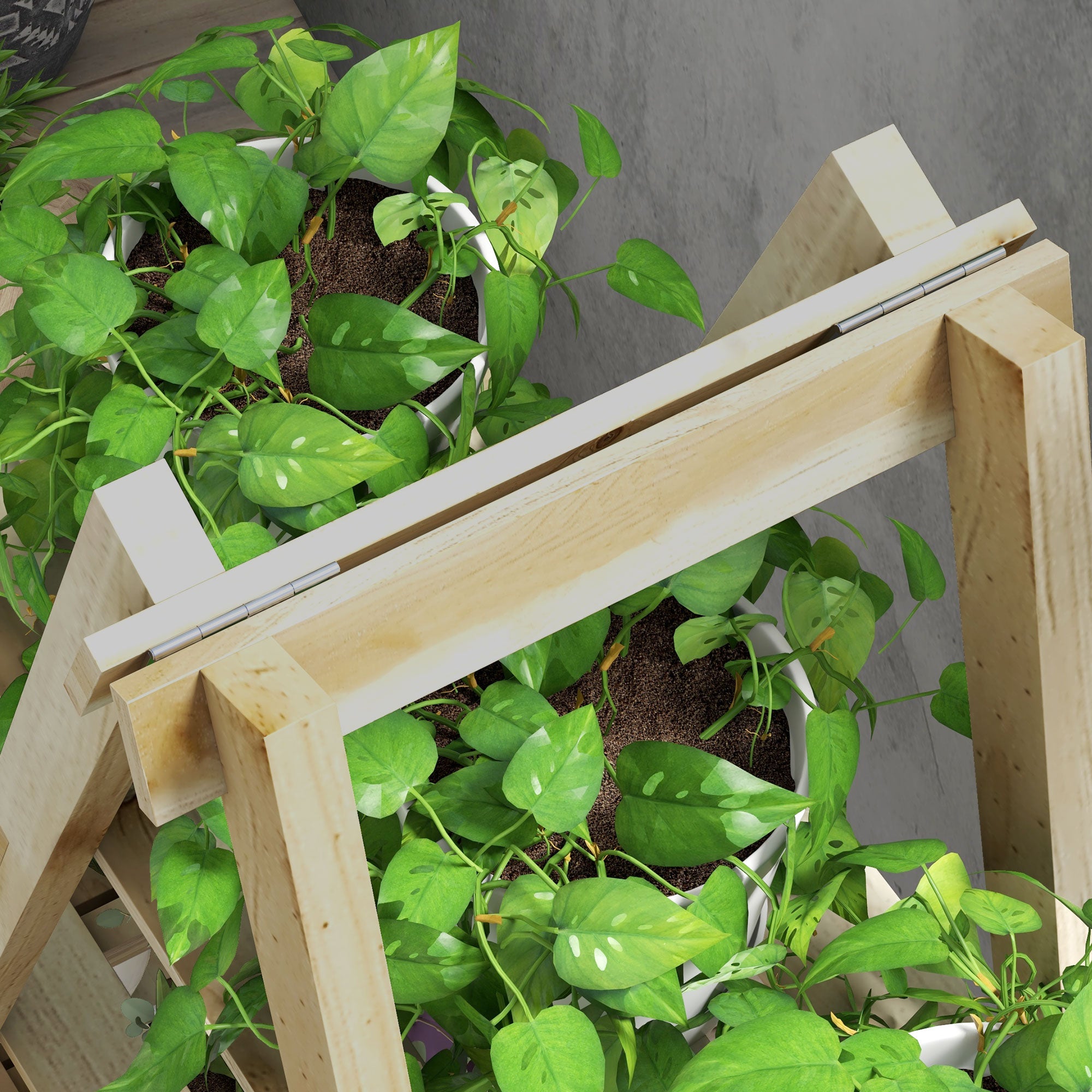 Pyramid-shaped foldable wooden flower rack - Wooden plant stand with 3 shelves - Dimensions 100L x 36W x 112H cm - Light solid spruce wood
