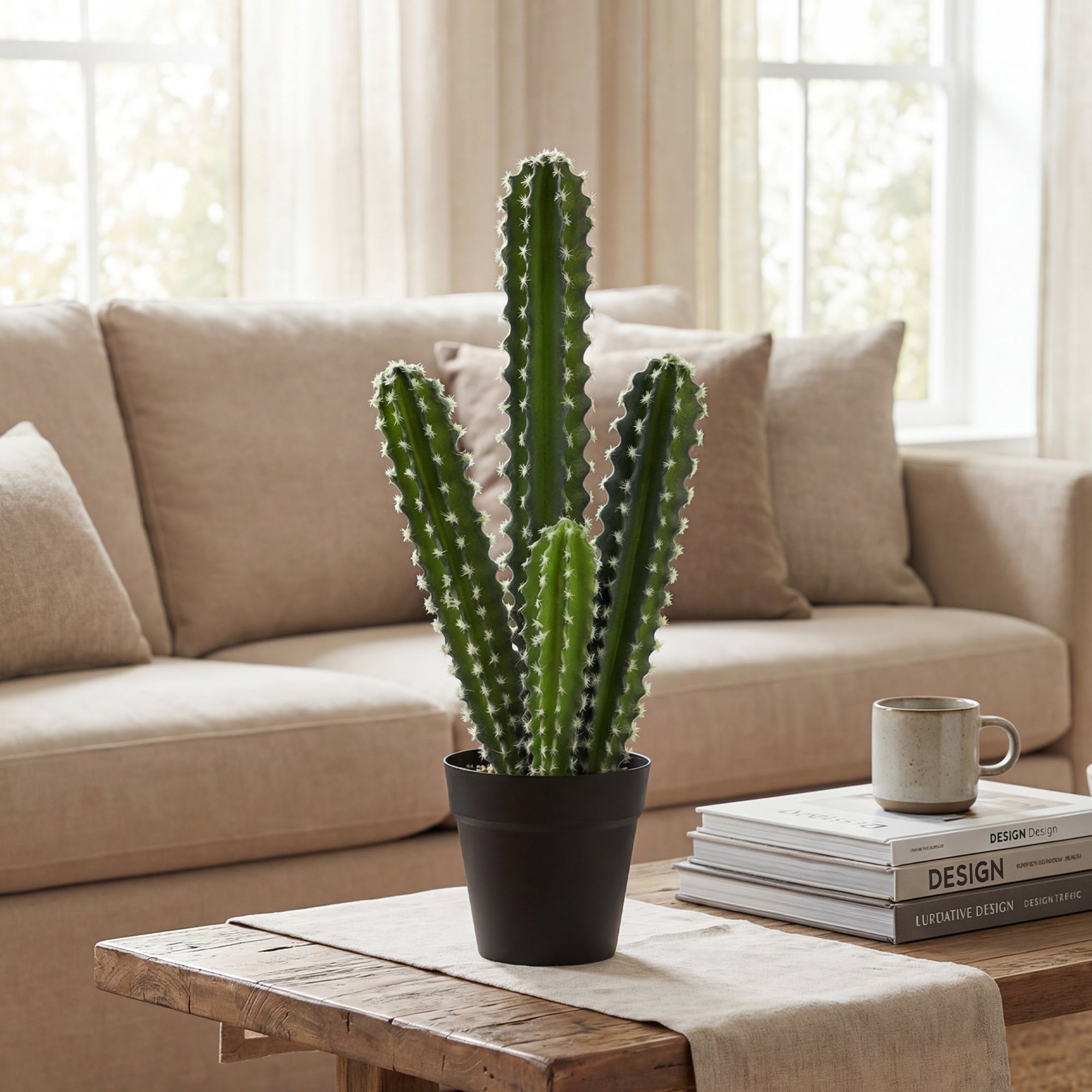 Artificial Cactus Plant, 21 in (53 cm) — Potted Faux Column Cactus with Realistic Look for Home, Office, Housewarming Gift, Décor