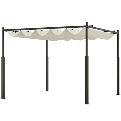 Gazebo Pergola 10x10 ft Pergola with Water-Resistant Retractable Folding Roof, Pergola for Garden Terrace Balcony Veranda Patio Pool Outdoor, Metal Structure, Cream White