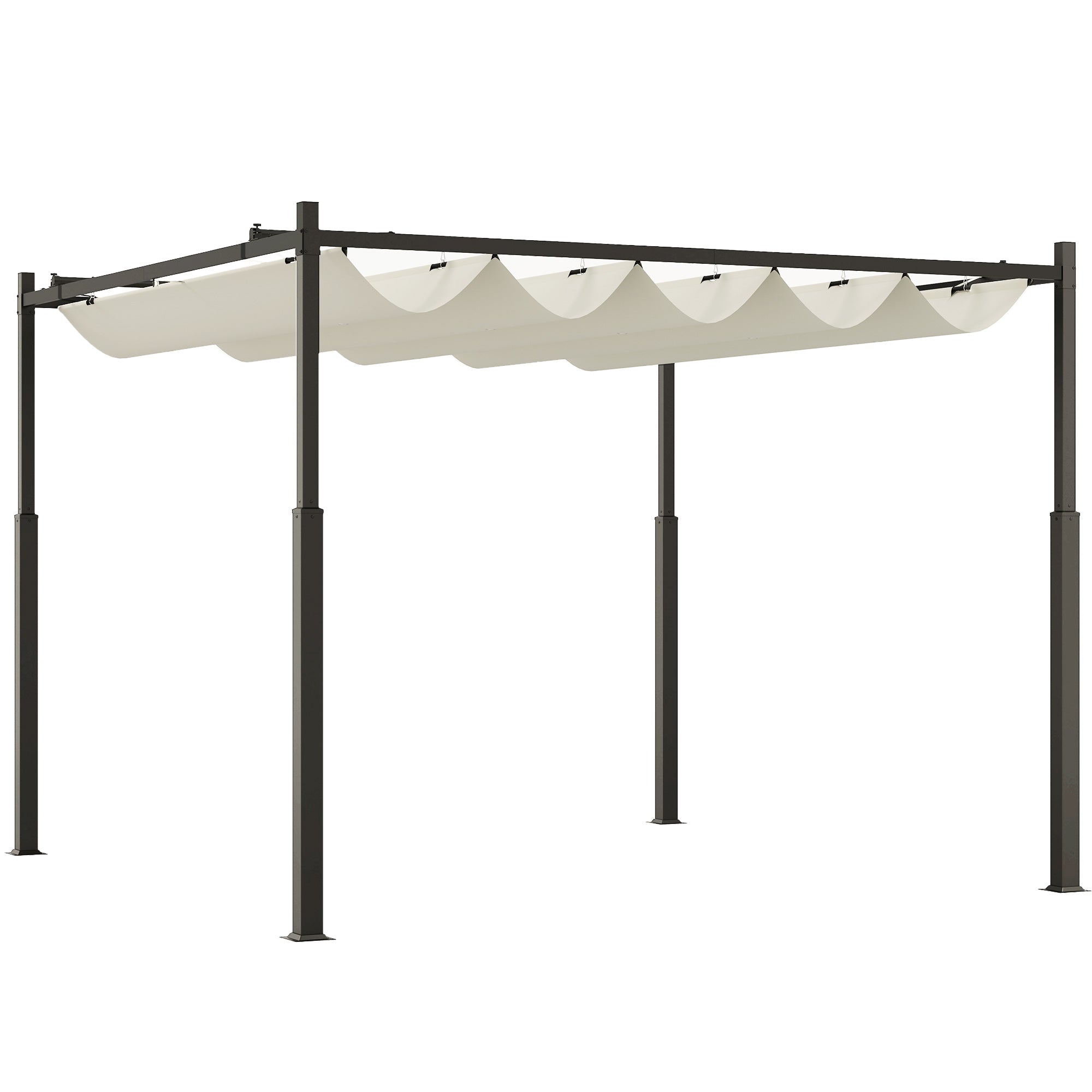 Gazebo Pergola 10x10 ft Pergola with Water-Resistant Retractable Folding Roof, Pergola for Garden Terrace Balcony Veranda Patio Pool Outdoor, Metal Structure, Cream White