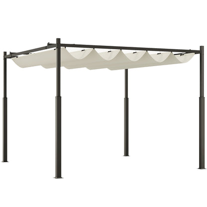 Gazebo Pergola 10x10 ft Pergola with Water-Resistant Retractable Folding Roof, Pergola for Garden Terrace Balcony Veranda Patio Pool Outdoor, Metal Structure, Cream White