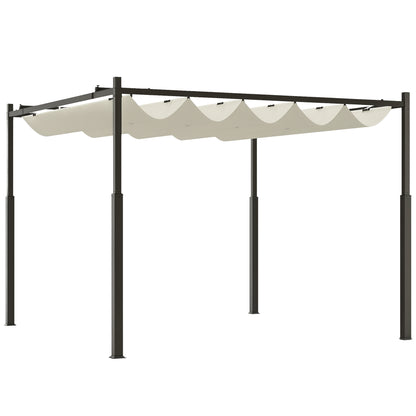 Gazebo Pergola 10x10 ft Pergola with Water-Resistant Retractable Folding Roof, Pergola for Garden Terrace Balcony Veranda Patio Pool Outdoor, Metal Structure, Cream White