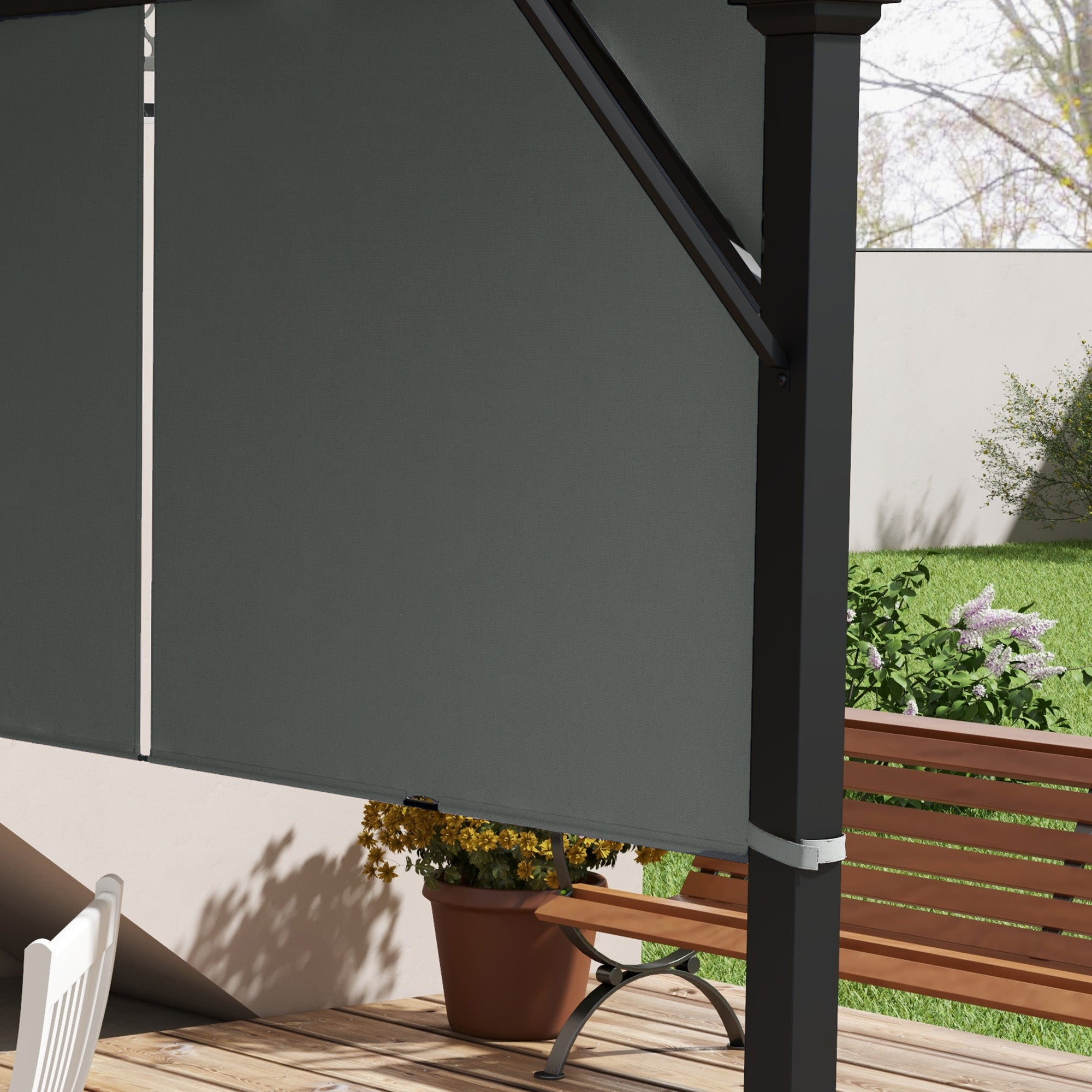 Set of 2 retractable pergola replacement canopies 4.9 x 1.2 m for 3 x 3 m pergola polyester fabric dark gray UV protection