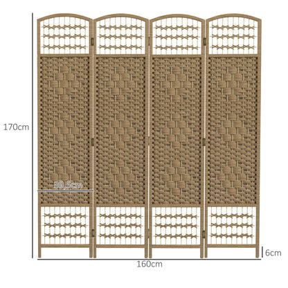4-Panel Room Divider 160x170 cm Folding Privacy Screen with Paper Rope and Wood Frame Decoration for Bedroom Living Room Natural