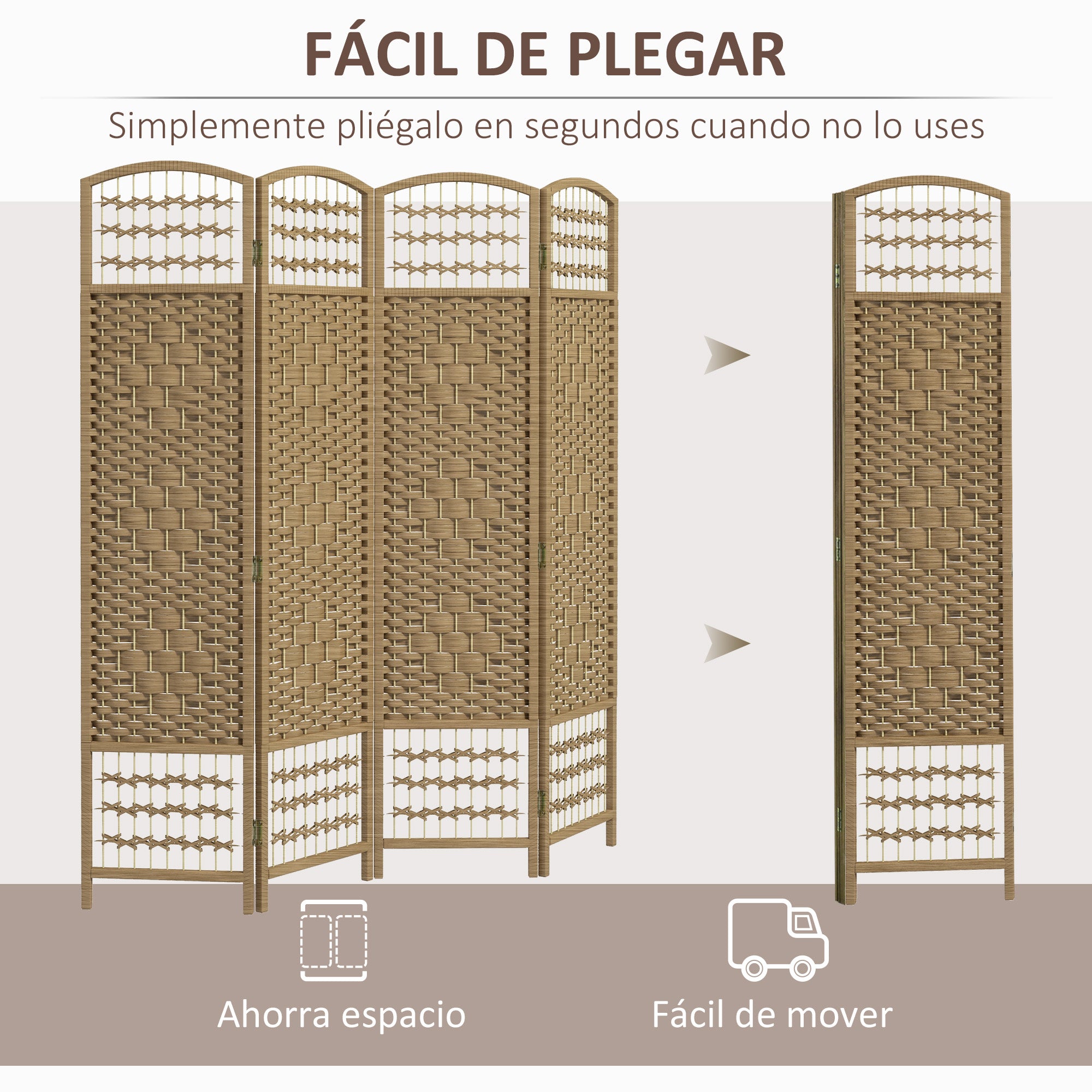 4-Panel Room Divider 160x170 cm Folding Privacy Screen with Paper Rope and Wood Frame Decoration for Bedroom Living Room Natural