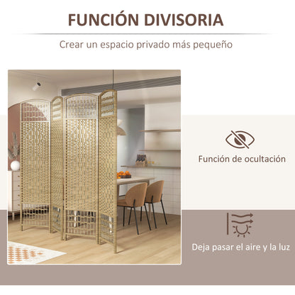 4-Panel Room Divider 160x170 cm Folding Privacy Screen with Paper Rope and Wood Frame Decoration for Bedroom Living Room Natural