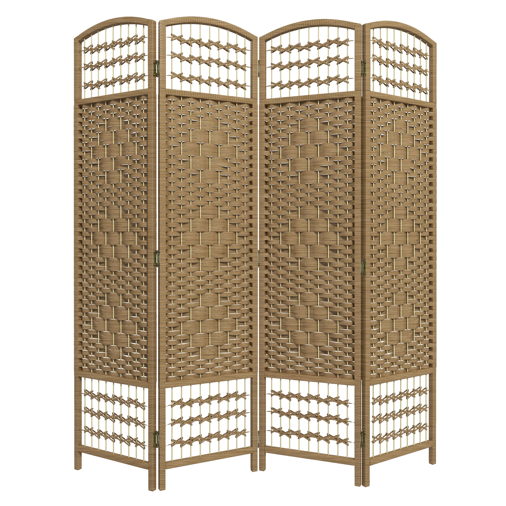 4-Panel Room Divider 160x170 cm Folding Privacy Screen with Paper Rope and Wood Frame Decoration for Bedroom Living Room Natural