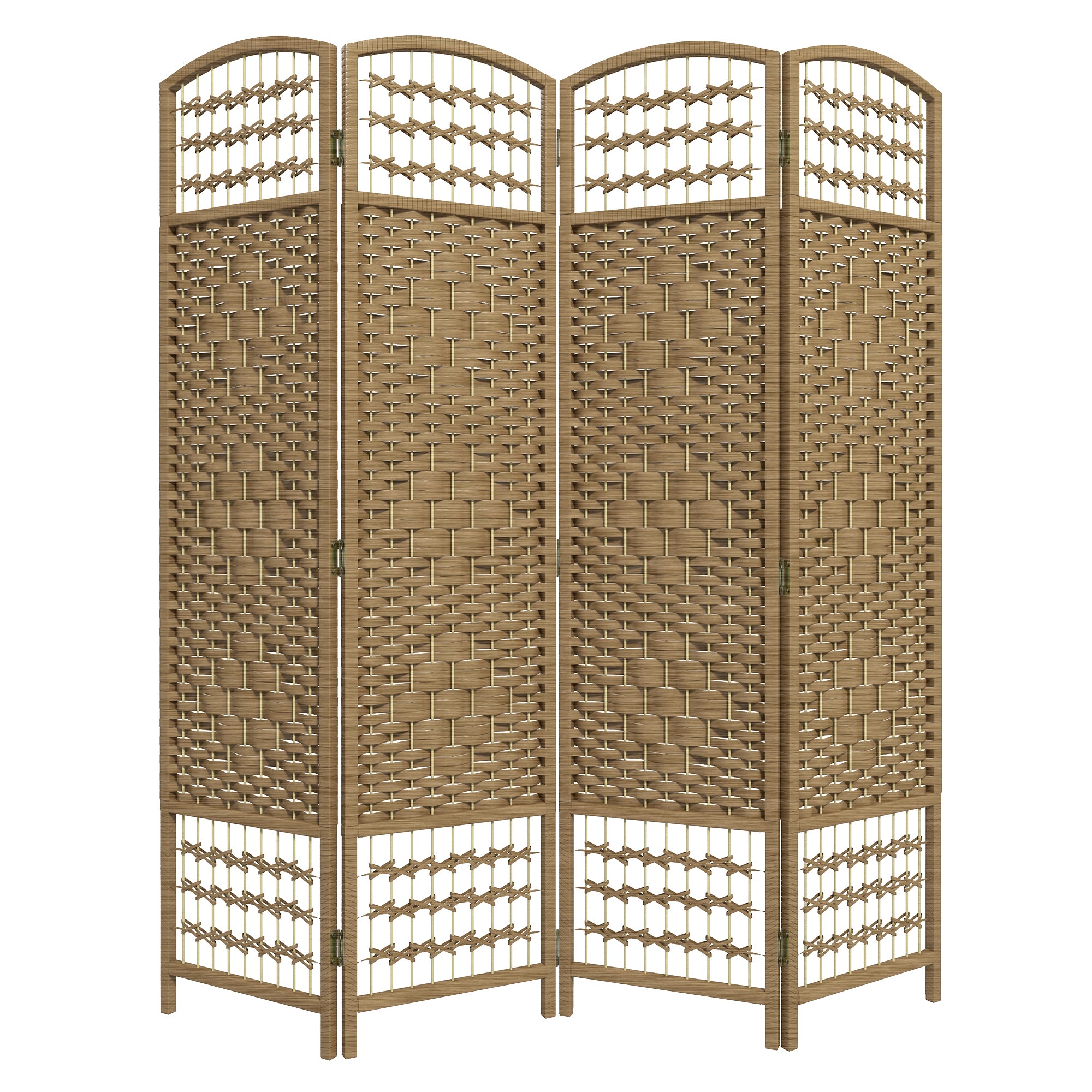 4-Panel Room Divider 160x170 cm Folding Privacy Screen with Paper Rope and Wood Frame Decoration for Bedroom Living Room Natural