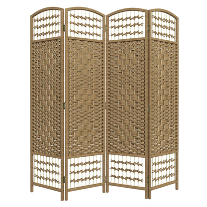 4-Panel Room Divider 160x170 cm Folding Privacy Screen with Paper Rope and Wood Frame Decoration for Bedroom Living Room Natural
