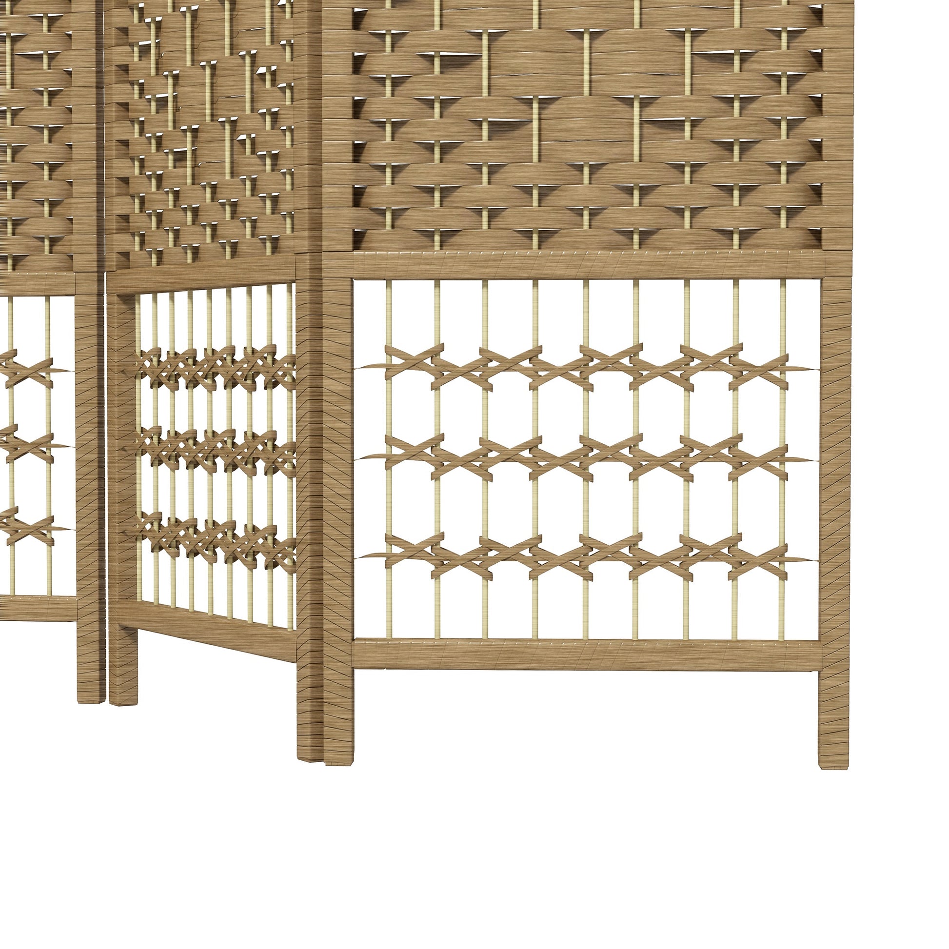 4-Panel Room Divider 160x170 cm Folding Privacy Screen with Paper Rope and Wood Frame Decoration for Bedroom Living Room Natural