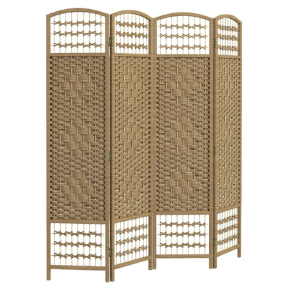 4-Panel Room Divider 160x170 cm Folding Privacy Screen with Paper Rope and Wood Frame Decoration for Bedroom Living Room Natural