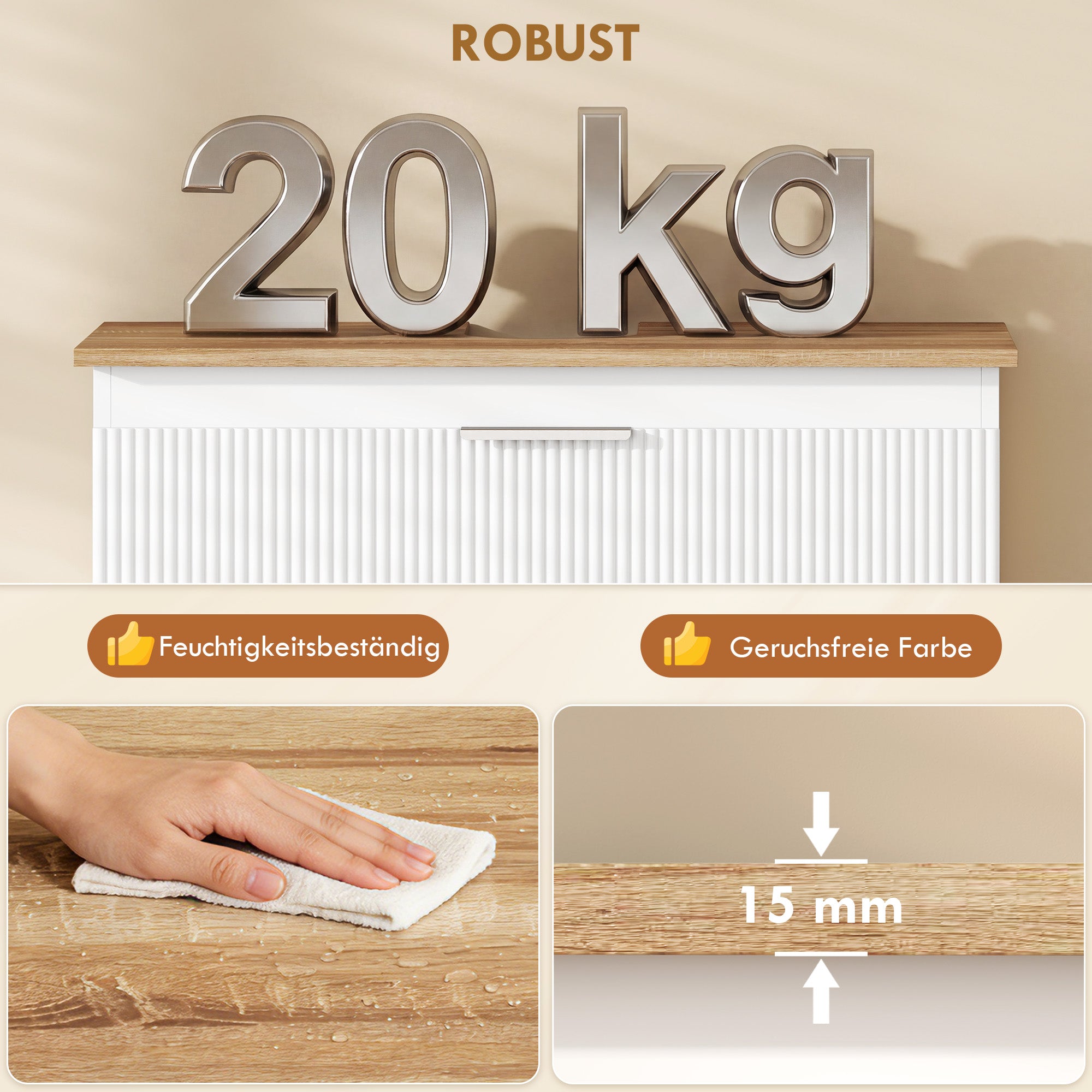 Bathroom Vanity Base Cabinet with Two Large Drawers, Two-Tone Design, Fits Pedestal or Basin Sinks, 31.5 x 15.7 x 23.6 in (80 x 40 x 60 cm), White & Natural