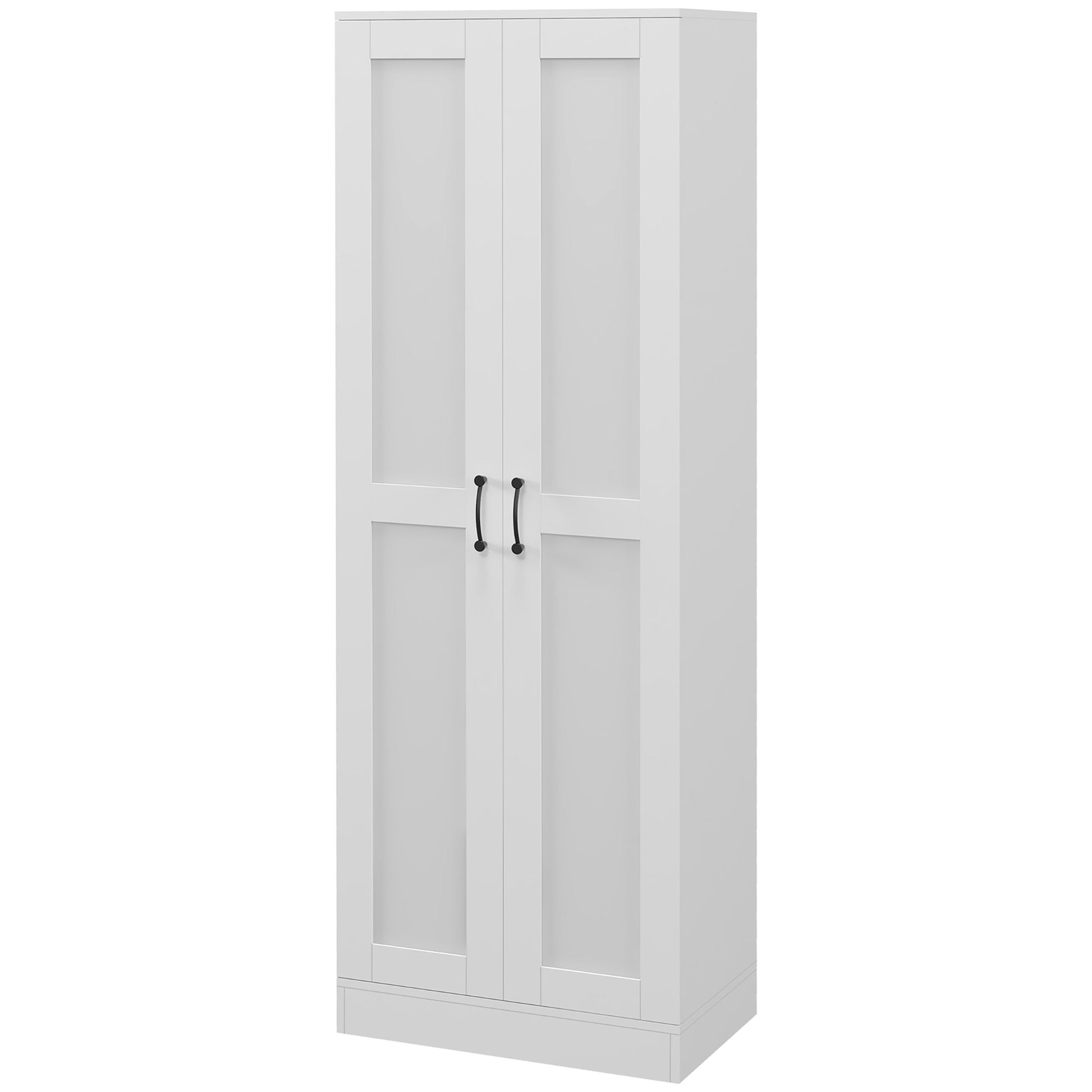 2 Door White Storage Cabinet with 4 Shelves, Contemporary Style, Multifunctional for Bedroom, Office, Kitchen, 60L x 36.5W x 175H cm