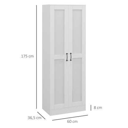 2 Door White Storage Cabinet with 4 Shelves, Contemporary Style, Multifunctional for Bedroom, Office, Kitchen, 60L x 36.5W x 175H cm