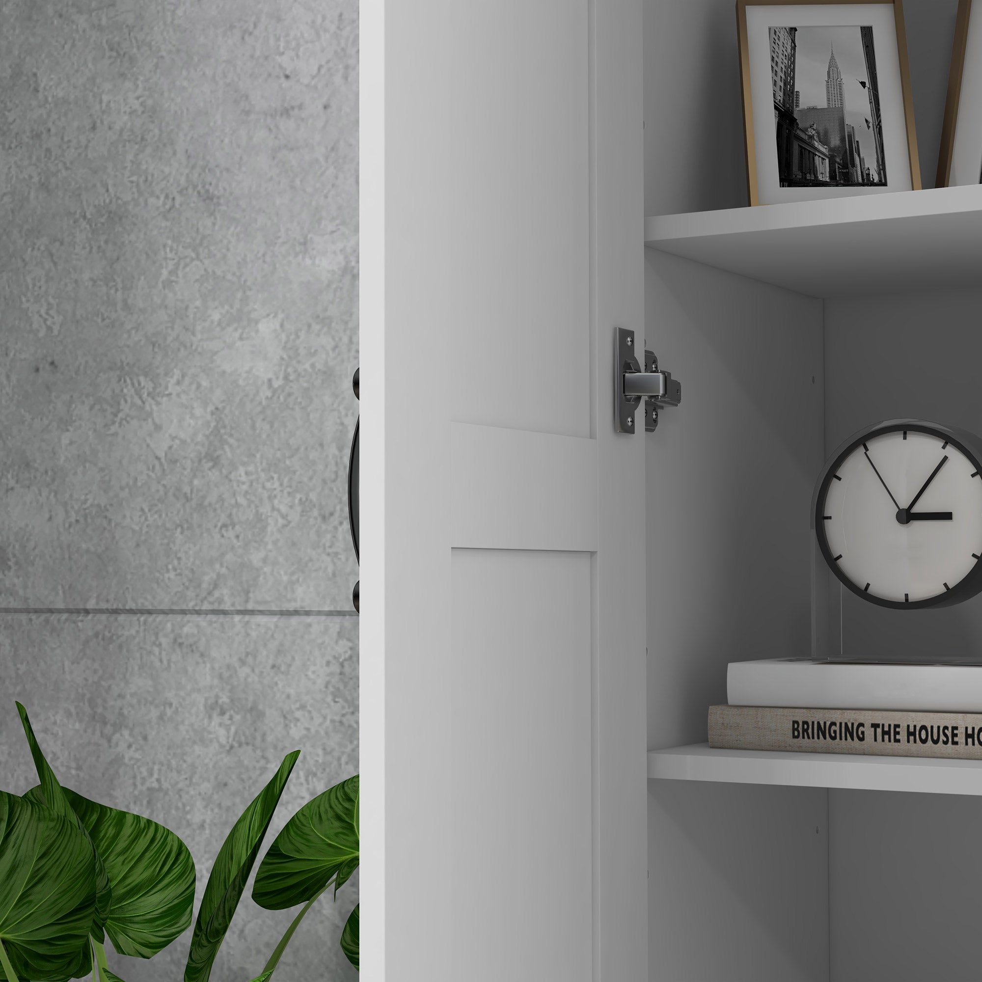 2 Door White Storage Cabinet with 4 Shelves, Contemporary Style, Multifunctional for Bedroom, Office, Kitchen, 60L x 36.5W x 175H cm
