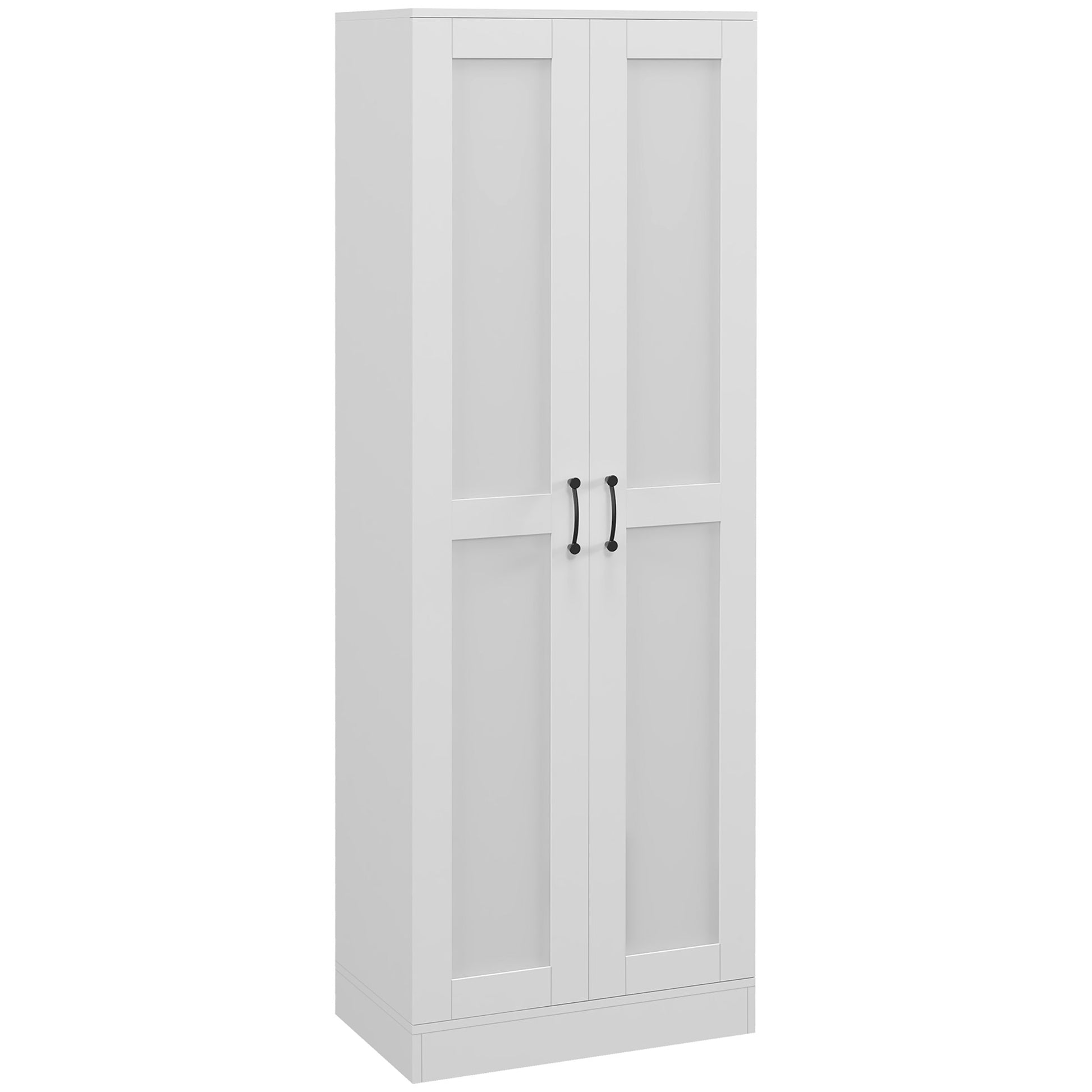 2 Door White Storage Cabinet with 4 Shelves, Contemporary Style, Multifunctional for Bedroom, Office, Kitchen, 60L x 36.5W x 175H cm
