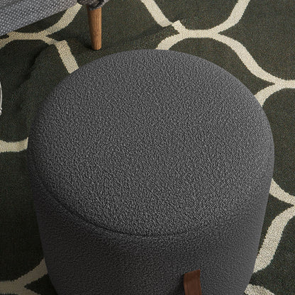 Footstool, Round Upholstered Ottoman with Handle, Footrest with Velvet Look, for Living Room, Bedroom, Dark Gray, Ø48 x 45 cm