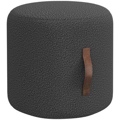 Footstool, Round Upholstered Ottoman with Handle, Footrest with Velvet Look, for Living Room, Bedroom, Dark Gray, Ø48 x 45 cm